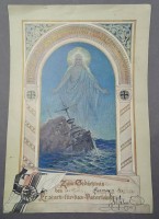 Gedenkblatt 1. WK, für Marinesoldaten, 29,5 x 42,2 cm, mit Altersspuren, oberer Rand mit Riss