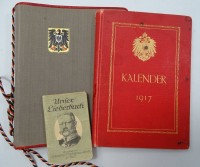 Fotoalbum, Liederbuch, Kalender, Deut. Reich, Liederbuch des Ostpreußischen Unterstützungsvereins zu Berlin, Album leer, Seiten beschädigt, Kalender mit Notizen, alles mit Altersspuren