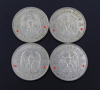 Auktion 339 / Los 6027 <br>4x 5 Reichsmark, DR, Silber, zus. 55,4g.