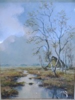 Auktion 339 / Los 4002 <br>Franz Baier, Kirchweyhe (XX) Alte Torfkate im Moor betiteltes Aquarell, ger/Glas, RG 73x62 cm
