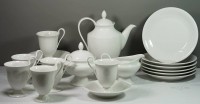 21tlg. Kaffeeservice, KPM BErlin, Szeptermarke, Weißporzellan, Champagner-Henkel, Kaffeekern, 6x kompl. Gedecke, Kanne H-22,5cm Tasse H-11cm.