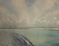 Los 4024 <br>Richard CURDES (1891-1974), Blick auf Neuwerk, Aquarell, gerahmt/Glas, RG 53,8 x 54,3cm.
