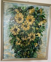Auktion 339 / Los 4039 <br>unleserl. signiert "Sonnenblumen", Öl/Malfaser, gerahmt, RG 67x54 cm