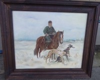 Auktion 339 / Los 4040 <br>H.K., 1991 "russischer Bojar zu Pferde mit zwei Windhunden", Öl/Leinen, gerahmt, RG 50x57 cm