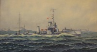 Los 4037 <br>H.Mahlstede, Torpedoboot im Flottenverband, Öl/Hartfaser, gerahmt, RG 52,5 x87,5cm.