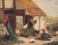 Los  <br>unsigniert, Hühnerhof, Öl/Holz, gerahmt, RG 32,5 x 37,5cm.