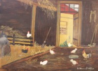 Los  <br>B.Schulle zur Wißen, naiver Hühnerstall, Öl/Platte, ungerahmt, 30 x 40cm.