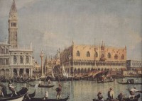 Auktion 339 / Los 5013 <br>älterer Kunstdruck auf Leinwand, Canaletto (1697-1768) Palazzo Ducale Venedig, gerahmt, RG 48,7  x 62,8cm.