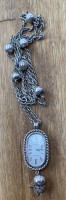 Auktion 339 / Los 2157 <br>mechanische Damen-Umhängeuhr "Dugena-Jeunesse" Silber-835- an langer  Silber-Halskette-800-, L-ca. 46 cm, Werk läuft, sehr guter Zustand