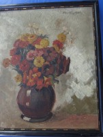 Auktion 339 / Los 4084 <br>unleserl. signiert, 1932 "Blumen in Vase",Öl/Holz, gerahmt, RG 30x25 cm