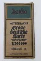Auktion 339 / Los 3025 <br>Audi - Grosse Deutsche Karte für Kraftfahrer, Radfahrer und Touristen, Altersspuren
