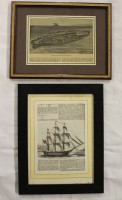 Auktion 339 / Los 5024 <br>2x maritime Grafiken, wohl Buchseiten, je ger. /Glas, RG ca. 27 x 22cm.