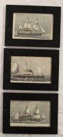 Auktion 339 / Los 5026 <br>3x Stiche mit Darstellungen div. Dampfschiffe, älter, je gerahmt, RG 13,8 x 18,8cm.