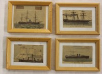 Auktion 339 / Los 5027 <br>4x Stiche mit Darstellungen div. Dampfschiffe, älter, je ger./Glas, RG 10,7 x 14,8cm.