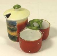 Auktion 369<br>kl. Menage um 1900, mit Ansicht v. Bad Lauterberg i.H., H-6cm