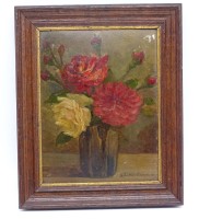 Auktion 339 / Los 4088 <br>Martine BONNAMY (1946) Blumenstilleben, u.r.signiert, Öl7Platte, Gerahmt, RG 30x25cm