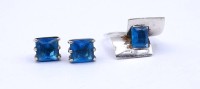 Auktion 340 / Los 1043 <br>Schmuckset, Ring und Ohrstecker mit blauen Steinen, Silber 925/000, zus. 11,3g. RG 57