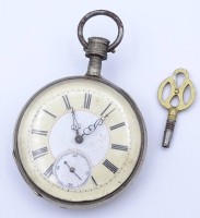 Herren Taschenuhr, Schlüsselwerk, Werk steht, anbei Schlüssel, Silbergehäuse, D. 48mm