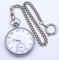 Herren Taschenuhr "Zenith", 18.28.1.P.E. mechanisch,Werk läuft,D. 47mm,Metallgehäuse, anbei Uhrenkette