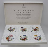 Auktion 340 / Los 8017 <br>6x Untersetzer, Fürstenberg, florale Dekore, orig. Karton, ca. D-10cm.