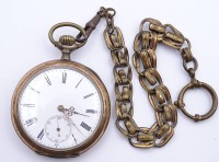 Herren Taschenuhr, mechanisch, Werk läuft, Silbergehäuse 0.800 D. 51mm, anbei Uhrenkette