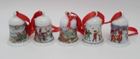 Los 8037 <br>5x Hutschenreuther-Weihnachstglocken, 1991, 94, 95, 96 u. 97, H-7,5cm.