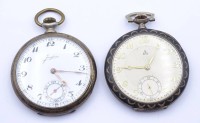 2 Herren Taschenuhren, Silbergehäuse 0.800, mechanisch, Junghans läuft, D.49mm