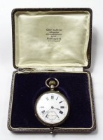 Herren Taschenuhr, mechanisch,Werk läuft, Silbergehäuse, D. 49mm, in Etui