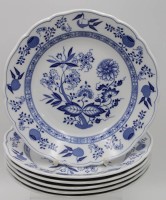 Los 8040 <br>6x tiefe Teller, Hutschenreuther, Zwiebelmuster, je 1x Schleifstrich, D-25,5cm.