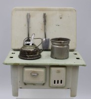 Los 12004 <br>Puppenherd, älter, Blech, Altersspuren, H-22,5cm B-20,5cm T-13cm.