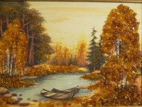 Los 4006 <br>kl. Ölgemälde mit Berenstein-Besatz, gerahmt, RG ca. 24x32 cm
