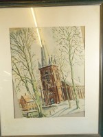 Auktion 340 / Los 4008 <br>P. Riedel  "St. Martins-Kirche", Aquarell, ger/Glas, RG 53x43 cm, Blatt in PP verrutscht