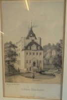 Auktion 340 / Los 5005 <br>alte Lithografie "Schloss Ritzebüttel" Verleger G. Rauschenplat, um 1840, ger/Glas, RG 37x29 cm