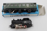 Auktion 340 / Los 12013 <br>kl. Dampflokomotive sowie Personenwagen, Märklin, H0, Funktion nicht geprüft