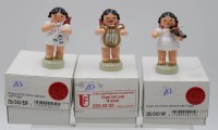 Los 15042 <br>3x div. Musik-Engel, Erzgebirge, Uhlig Seiffen, orig. Kartons, ca. H-5,5cm.