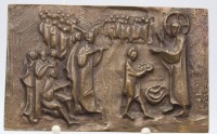Auktion 340 / Los 15047 <br>Wandrelief mit christl. Motiv, Bronze, verso undeutl. gemarkt, 12,4 x 19,5cm.