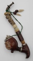 Los 16021 <br>kl. jagdl. Pfeife, 19. Jhd., Holz/Horn, beschr. "Bruyere", L-21cm.