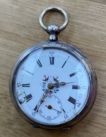 Los 2041 <br>mechan. Silber-Herrentaschenuhr,  Schlüsselwerk läuft , Schlüsel fehlen, Uhrenglas gerissen