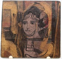 Auktion 340 / Los 4012 <br>kl. Wandebild, verso bezeichent "Madonna 1977", auf Holz, ca. 13 x 13,4cm.