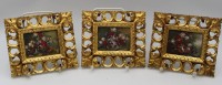 Los 4015 <br>3x kl. Blumenstilleben auf Kupfer, Italien, je signiert Melise ?, schön gerahmt, je RG 13,8 x 16cm.