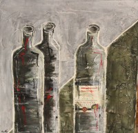 Auktion 500017 / Los  <br>modernes Stilleben/Collage, Weinflaschen, ungerahmt, 40 x 40cm