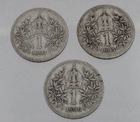 Auktion 340 / Los 6037 <br>3x Münzen, Österreich, Kaiser Franz Josef, je 1 Krone, 1894/96