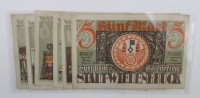 Los 6038 <br>6x Serienscheine der Stadt Wiedenbrück, je 5 Mark, 1921