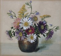 Auktion 340 / Los 4038 <br>A.Diesand 1927, Blumen-Aquarell, verso Widmung, gerahmt/Glas, RG 31,8 x 31,8cm.