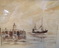 Los 4040 <br>Ernst TROCH (1925-1996)  "Fischkutter vor Alter  Liebe" Aquarell, ger/Glas, RG 25x27 cm