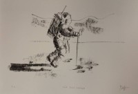 Los 5020 <br>Celestino PIATTI (1922-2007), Astronaut, Lithographie, signiert, E.A., Widmung "Für Lilly Zürcher", ungerahmt, BG 50,5 x 65,5cm.