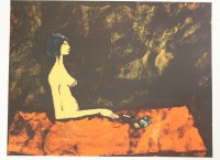 Los 5042 <br>Michele MAINOLI (1927-1991), rauchende Frau, Farblithographie, ungerahmt, BG 45 x 56cm, Für Frau Zürcher