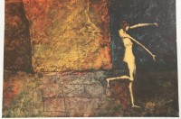 Auktion 340 / Los 5043 <br>Michele MAINOLI (1927-1991),  abstrakter weibl. Akt, Farblithographie, ungerahmt, BG 50 x 66cm, Für Frau Zürcher