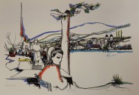 Los 5049 <br>Max Junker o.ä.Strassencafé, Farblithographie, ungerahmt, BG 45,5 x 56cm, Für Frau Zürcher