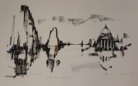 Los 5053 <br>Max Junker o.ä.Stadtsilhouette, Farblithographie, ungerahmt, BG 45,5 x 56cm, Probedruck für Frau Zürcher